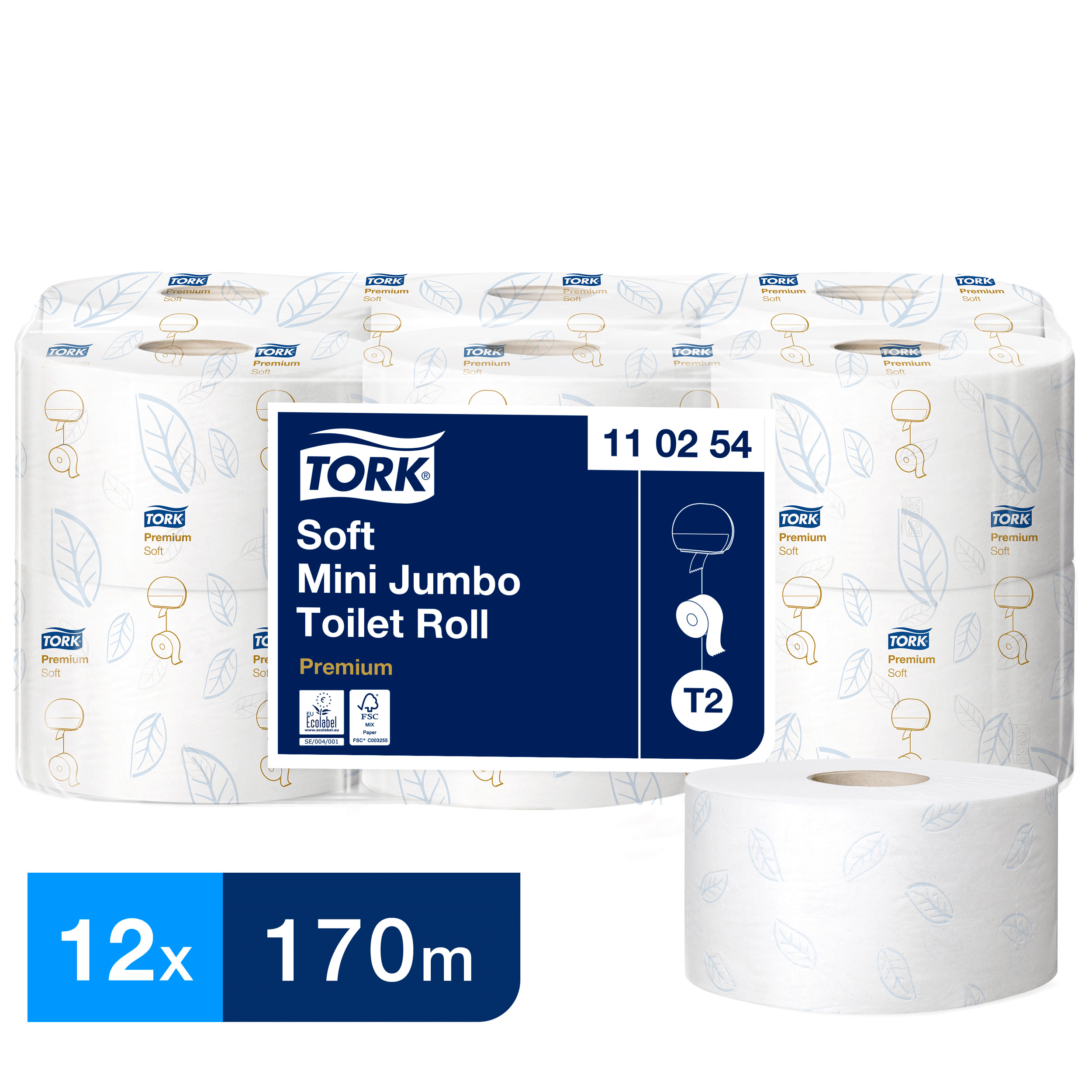 12 Tork T2 Premium System Toilet Paper Mini Jumbo Rolls 110254 